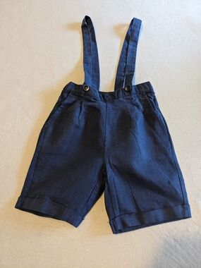 Kids Navy Suspender Shorts Overalls